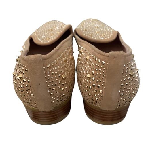 Stuart Weitzman Slipbeads Beige Blush Suede Gold Studded Loafer Flats size 7.5 - Picture 3 of 11